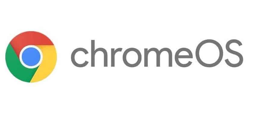 The chrome os logo on a virtual office background.