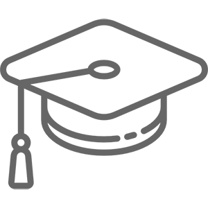 A graduation cap icon on a black background, representing the achievements and educational milestones celebrated by Fogo Solutions.