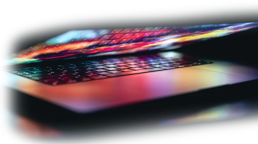 Close Up Of Laptop Keyboard Colorful Neon Illuminac